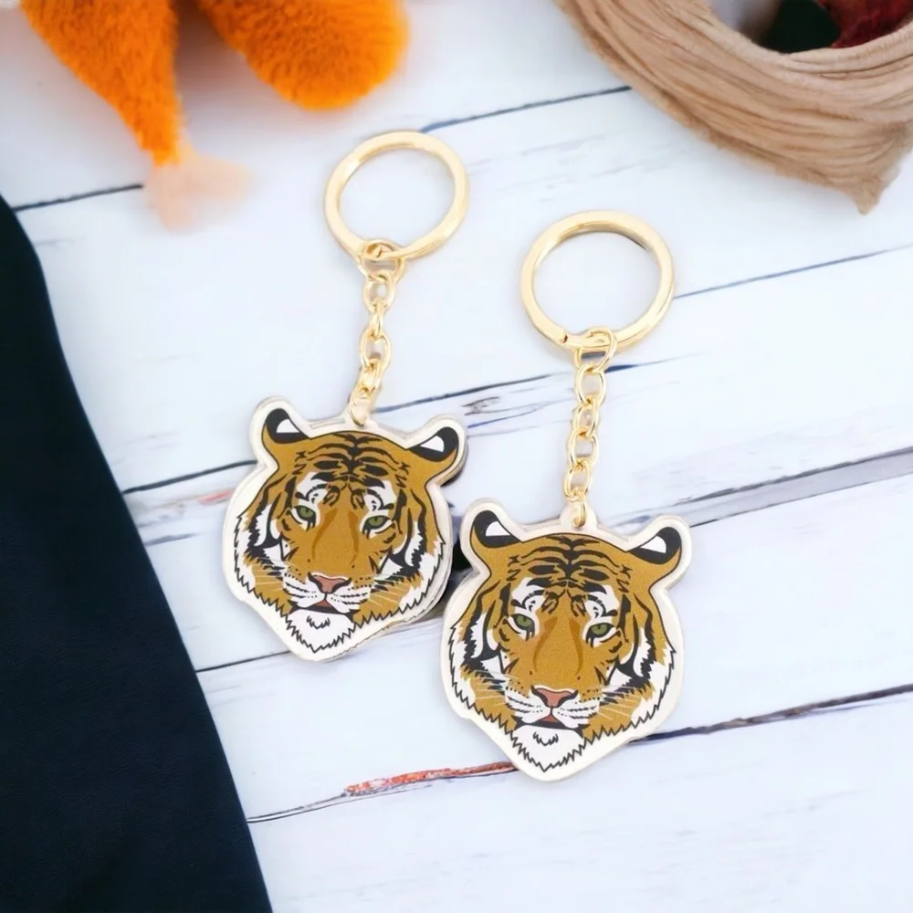 Tiger Acrylic Keychain Gold Key Ring Cute Tiger Fan Gift Bag Charm